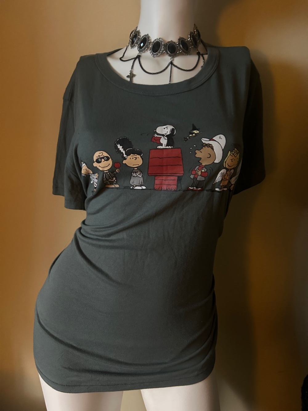 Peanuts Olive Green Snoopy & Friends Short Sleeve Tee